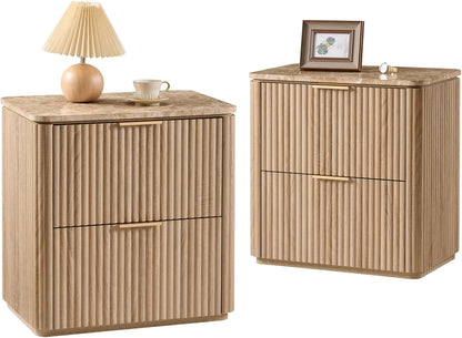 Fluted Nightstand Set of 2, 23" W Night Stand with 2 Drawers - Canva Home