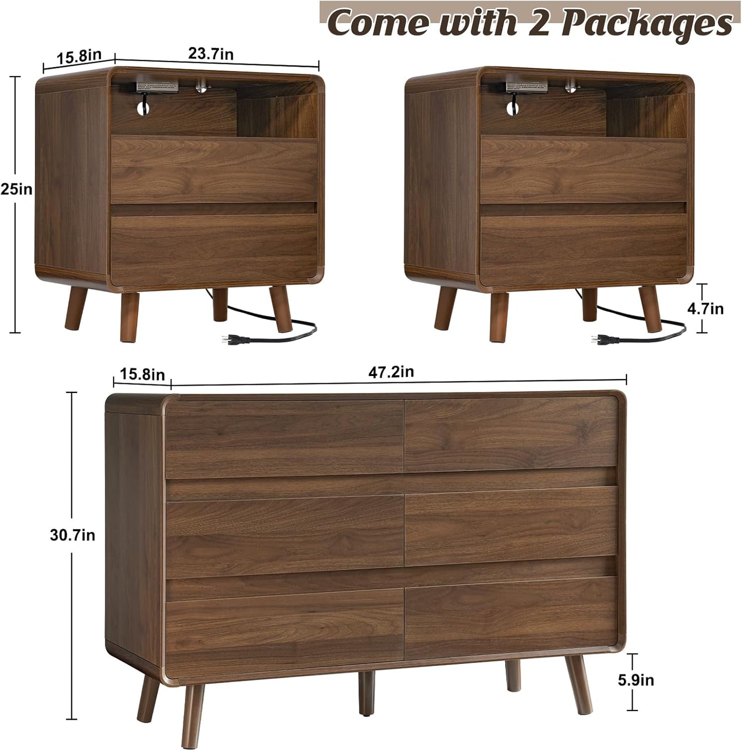 Nasonet Dresser and Nightstand Sets 3 Piece - Canva Home