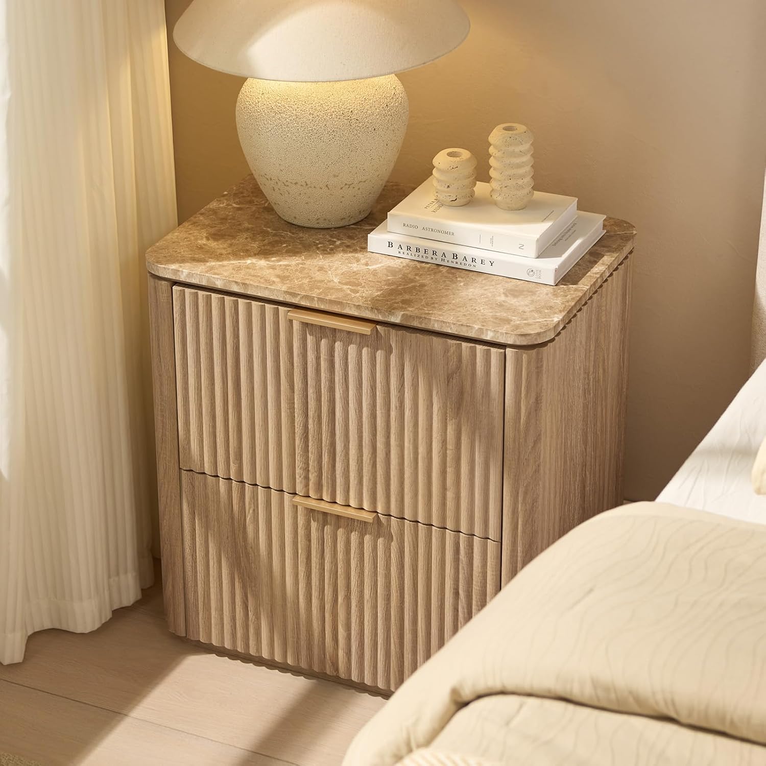Fluted Nightstand Set of 2, 23" W Night Stand with 2 Drawers - Canva Home