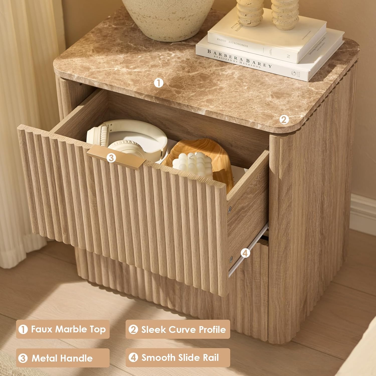 Fluted Nightstand Set of 2, 23" W Night Stand with 2 Drawers - Canva Home