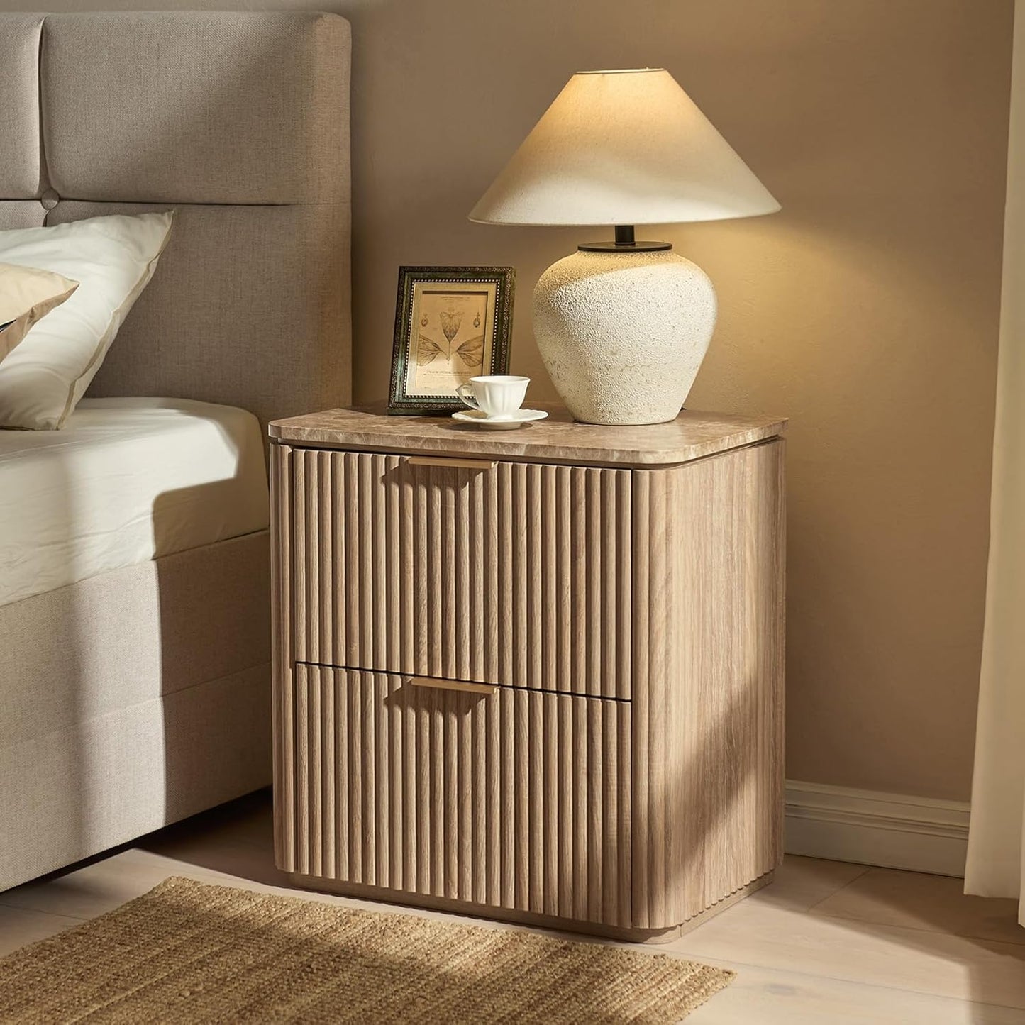 Fluted Nightstand Set of 2, 23" W Night Stand with 2 Drawers - Canva Home