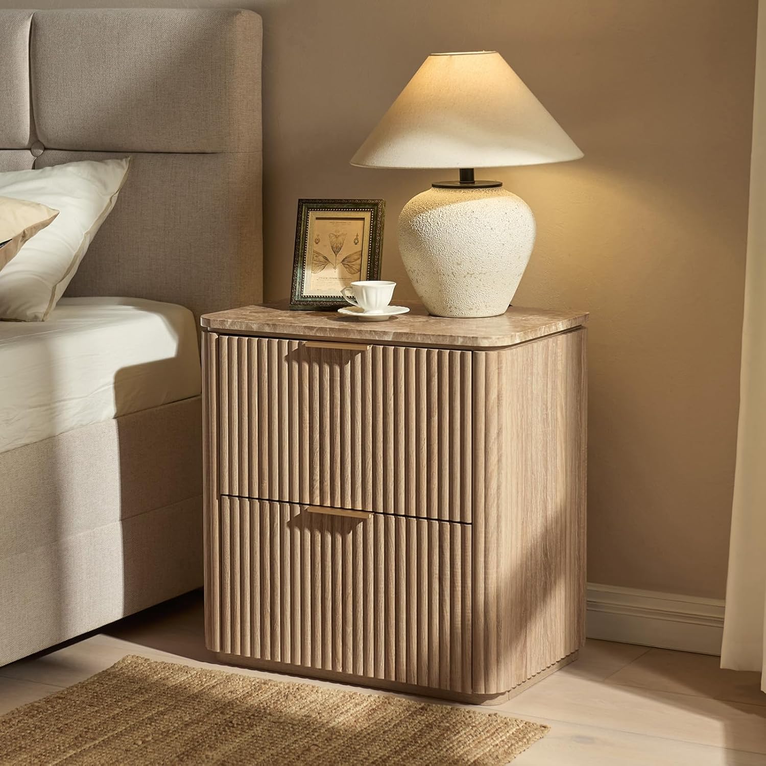 Fluted Nightstand Set of 2, 23" W Night Stand with 2 Drawers - Canva Home