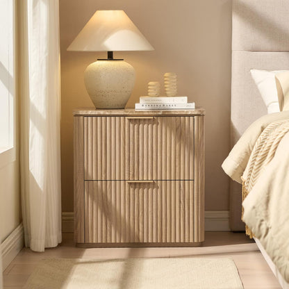 Fluted Nightstand Set of 2, 23" W Night Stand with 2 Drawers - Canva Home