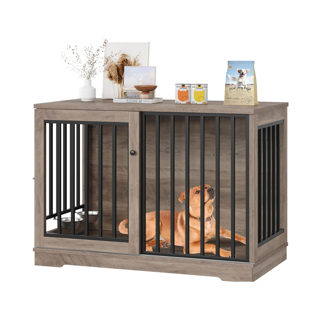 Mahir Large Dog Crate Furniture With Bowl