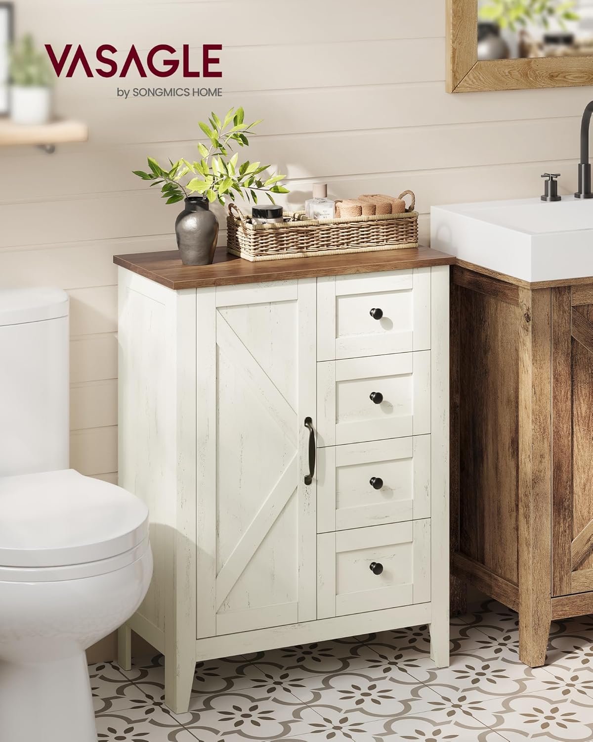Farmhouse Bathroom Floor Cabinet with 4 Drawers