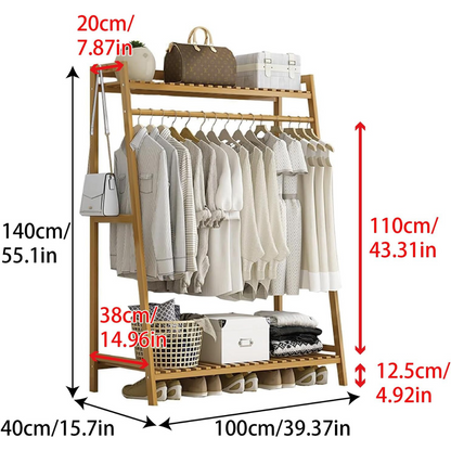 Large Duty Wood Wardrobe Clothes Rack