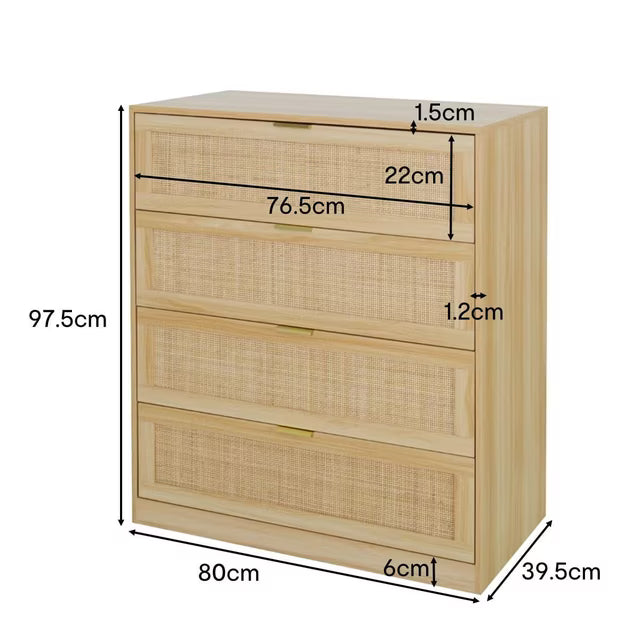 Anko Fraser Rattan 4 Drawer Dresser, Natural