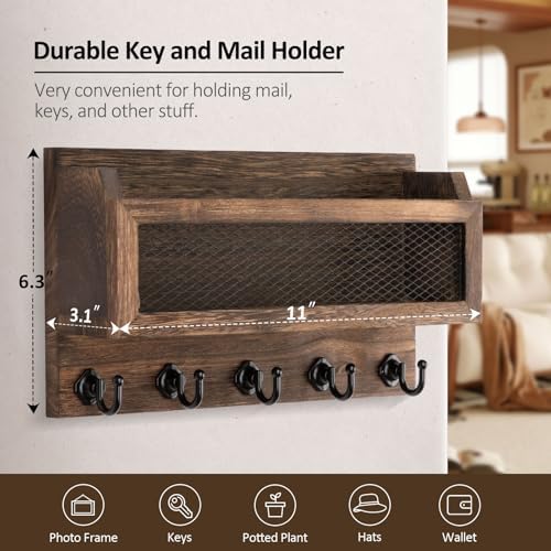 Marguerite Wooden Wall Mail and Key Holder with 5 Hooks