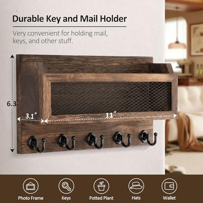 Marguerite Wooden Wall Mail and Key Holder with 5 Hooks