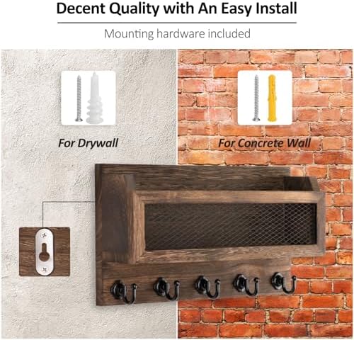 Marguerite Wooden Wall Mail and Key Holder with 5 Hooks