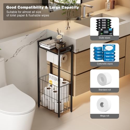 Lucille 3-in-1 Freestanding Toilet Paper Stand with Basket