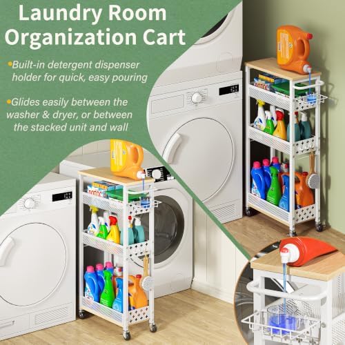 Odalys 4-Tier Slim Laundry Cart with Detergent Caddy
