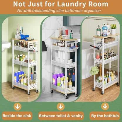 Odalys 4-Tier Slim Laundry Cart with Detergent Caddy