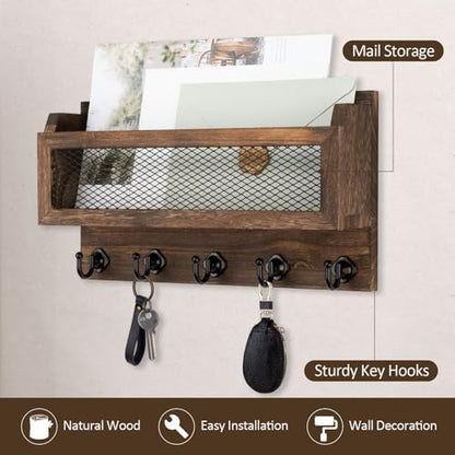 Marguerite Wooden Wall Mail and Key Holder with 5 Hooks