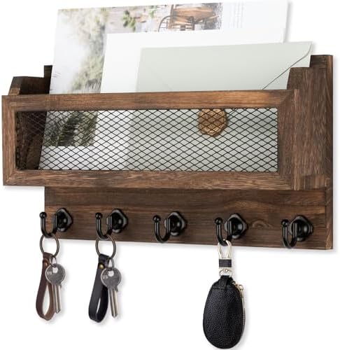 Marguerite Wooden Wall Mail and Key Holder with 5 Hooks