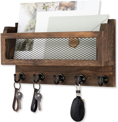 Marguerite Wooden Wall Mail and Key Holder with 5 Hooks