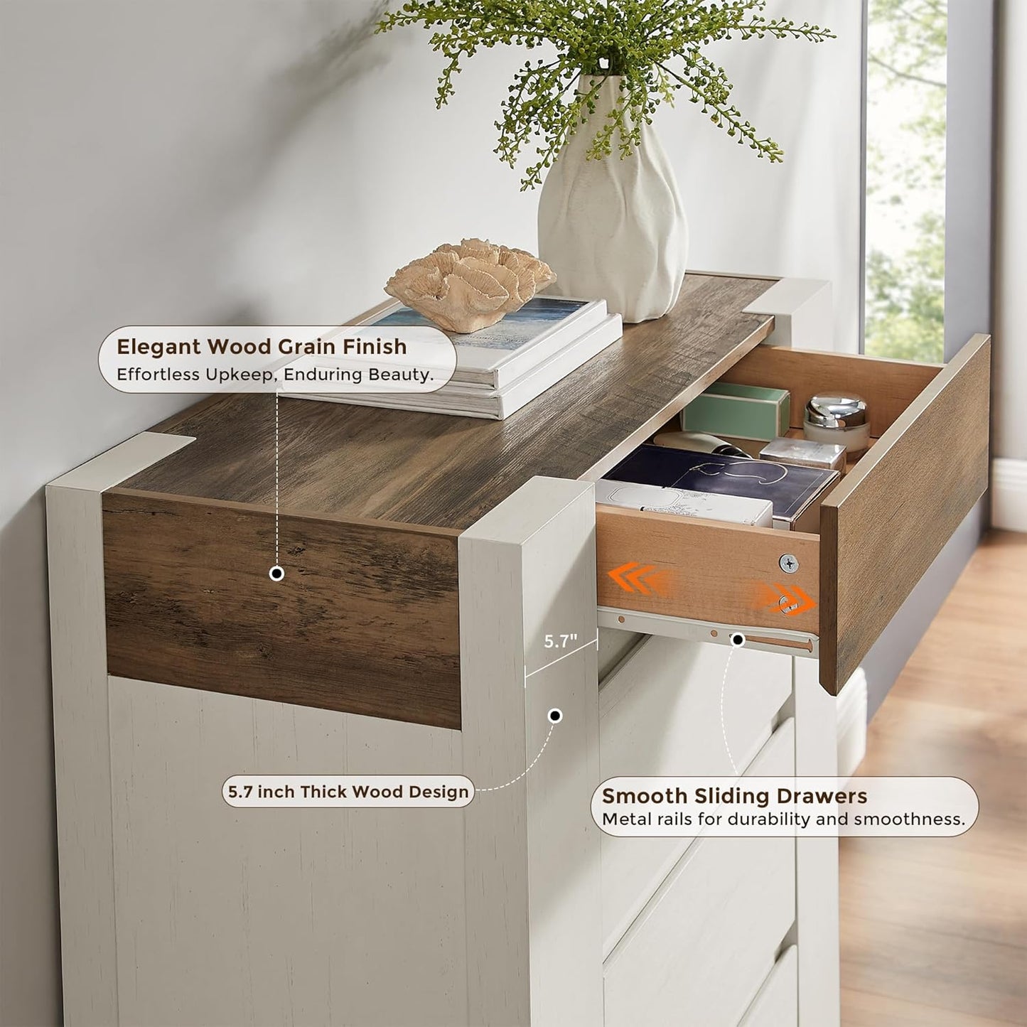 Whie 48" Modern 5 Drawers Dresser for Bedroom - Canva Home