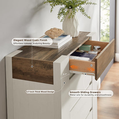 Whie 48" Modern 5 Drawers Dresser for Bedroom - Canva Home