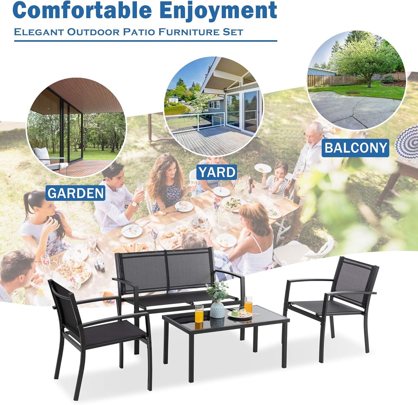 4 Pieces Patio Furniture Sets - Canva Home