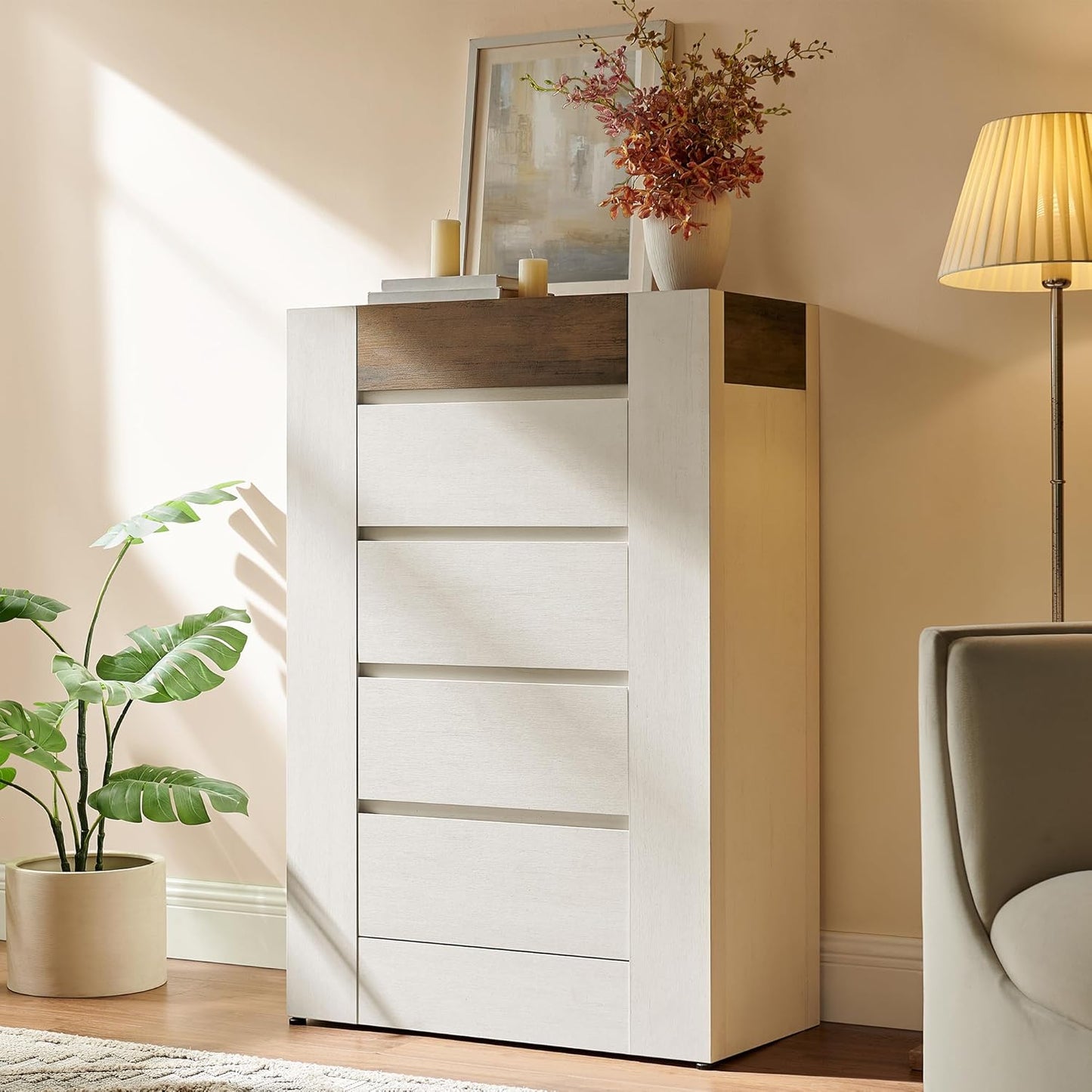 Whie 48" Modern 5 Drawers Dresser for Bedroom - Canva Home