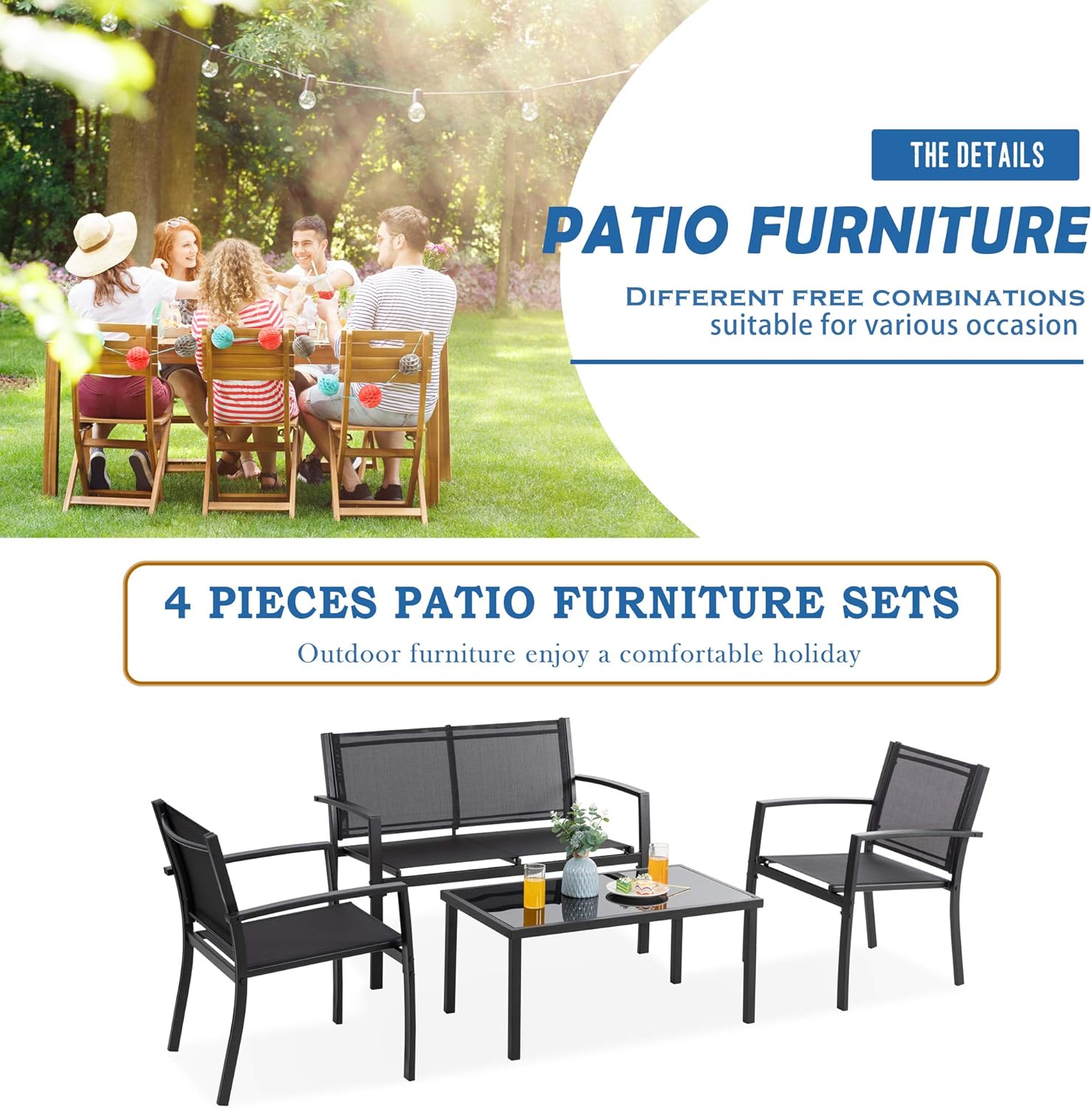 4 Pieces Patio Furniture Sets - Canva Home