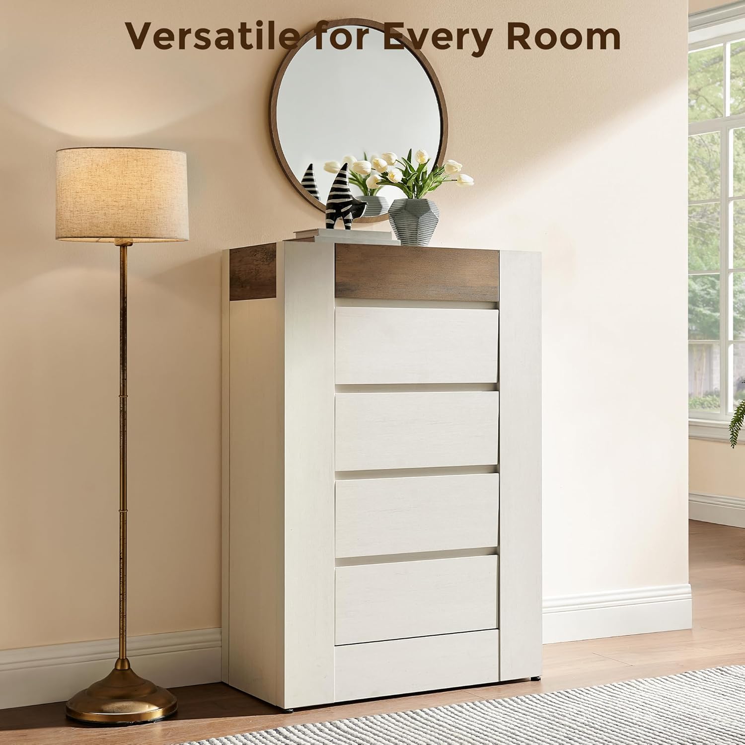 Whie 48" Modern 5 Drawers Dresser for Bedroom - Canva Home