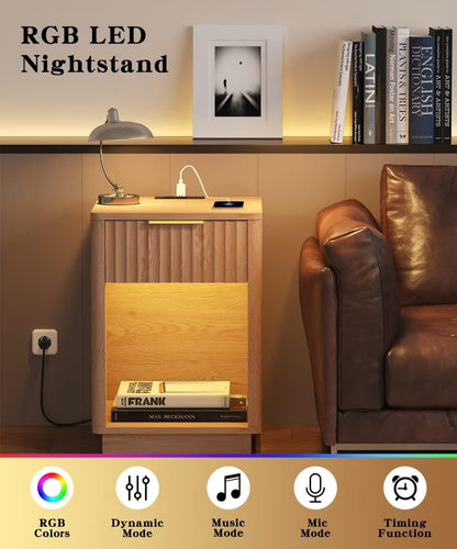 Sloane Fluted Nightstand Set of 2 with Charging Station