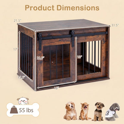 Maisie 31.5" Dog Crate End Table with Sliding Barn Door, Rustic Brown