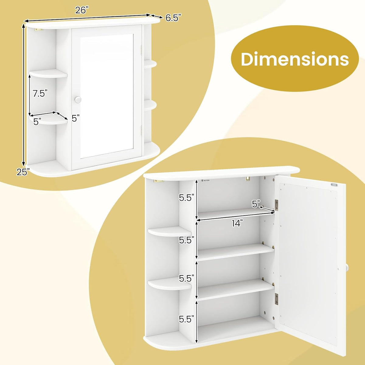 Mina Mirrored Medicine Cabinet with Side Shelves