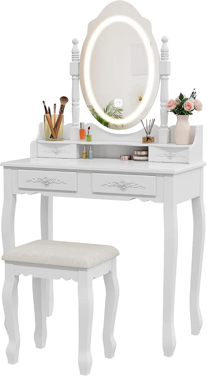 Celine Vanity Desk Set with LED Mirror and Stool