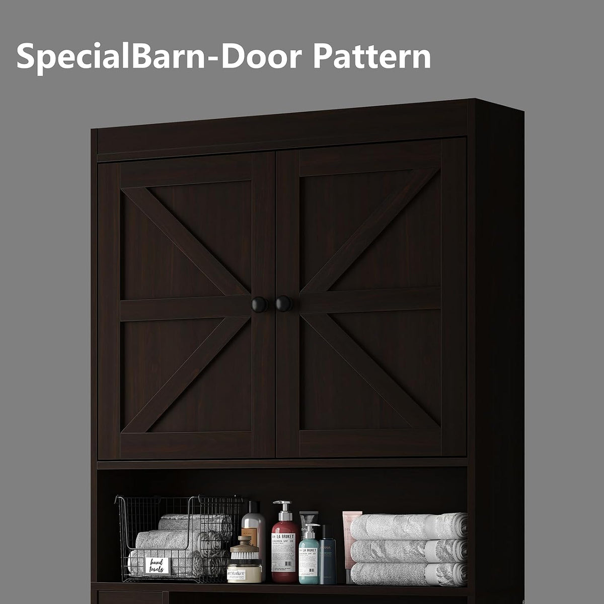 Hadley Farmhouse Over the Toilet Cabinet with Barn Doors