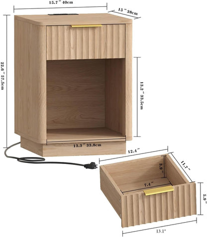 Sloane Fluted Nightstand Set of 2 with Charging Station