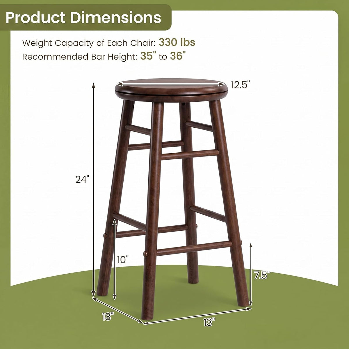 Henrietta 24" Swivel Counter Stools Set of 2 (Walnut Wood)