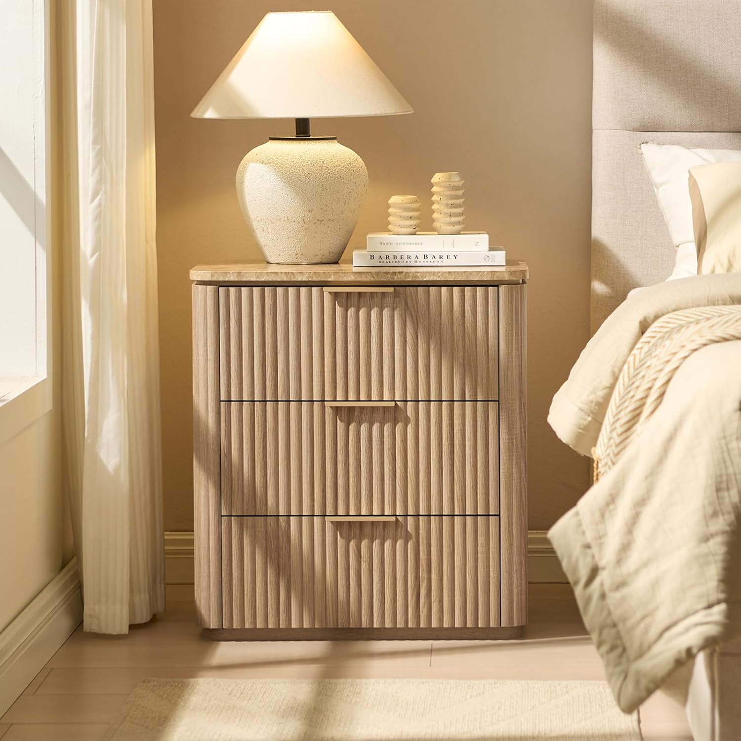 Fluted Night Stand, 23"W Nightstand with 3 Drawers - Canva Home