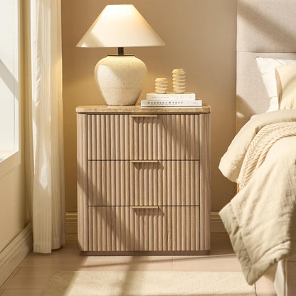 Fluted Night Stand, 23"W Nightstand with 3 Drawers - Canva Home