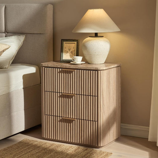 Fluted Night Stand, 23"W Nightstand with 3 Drawers - Canva Home