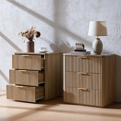 Fluted Night Stand, 23"W Nightstand with 3 Drawers - Canva Home