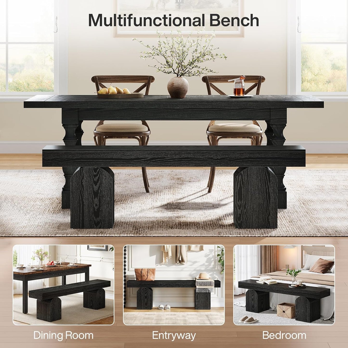 59" Modern Black Dining Bench for 2 to 3 - Canva Home