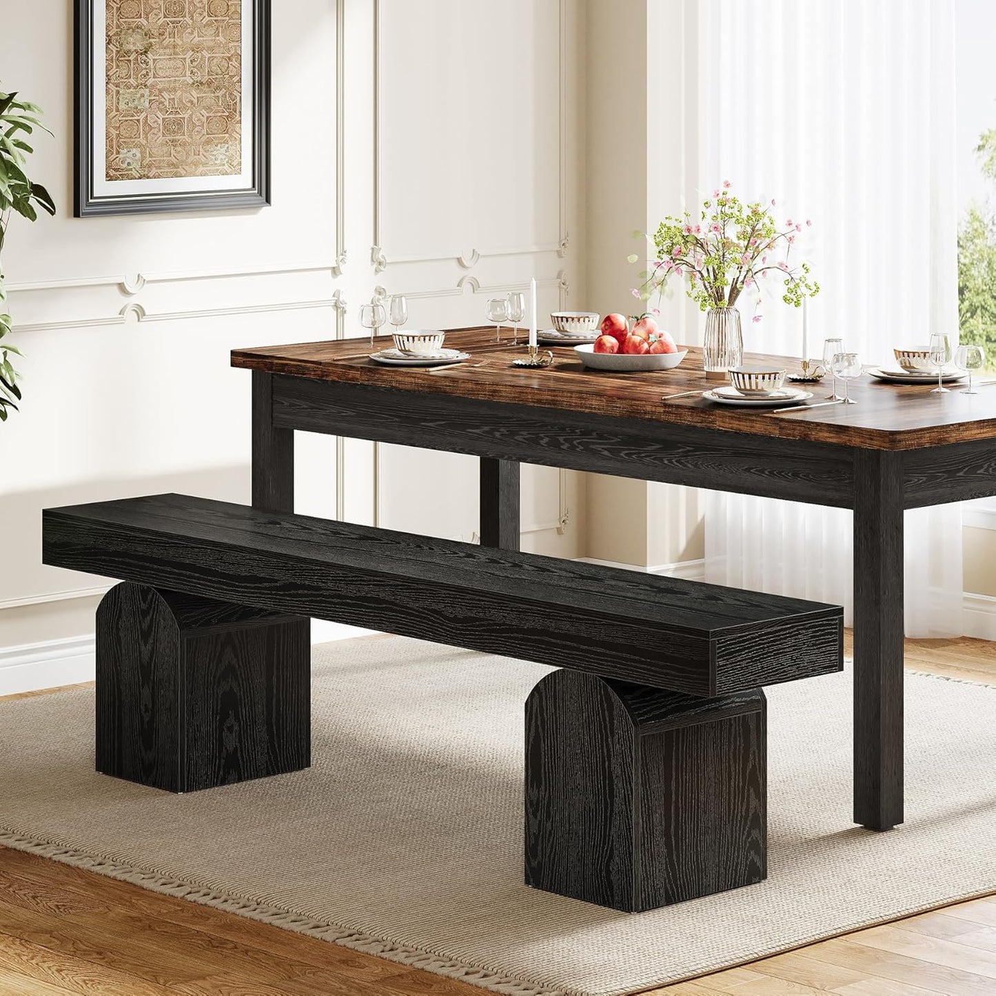 59" Modern Black Dining Bench for 2 to 3 - Canva Home