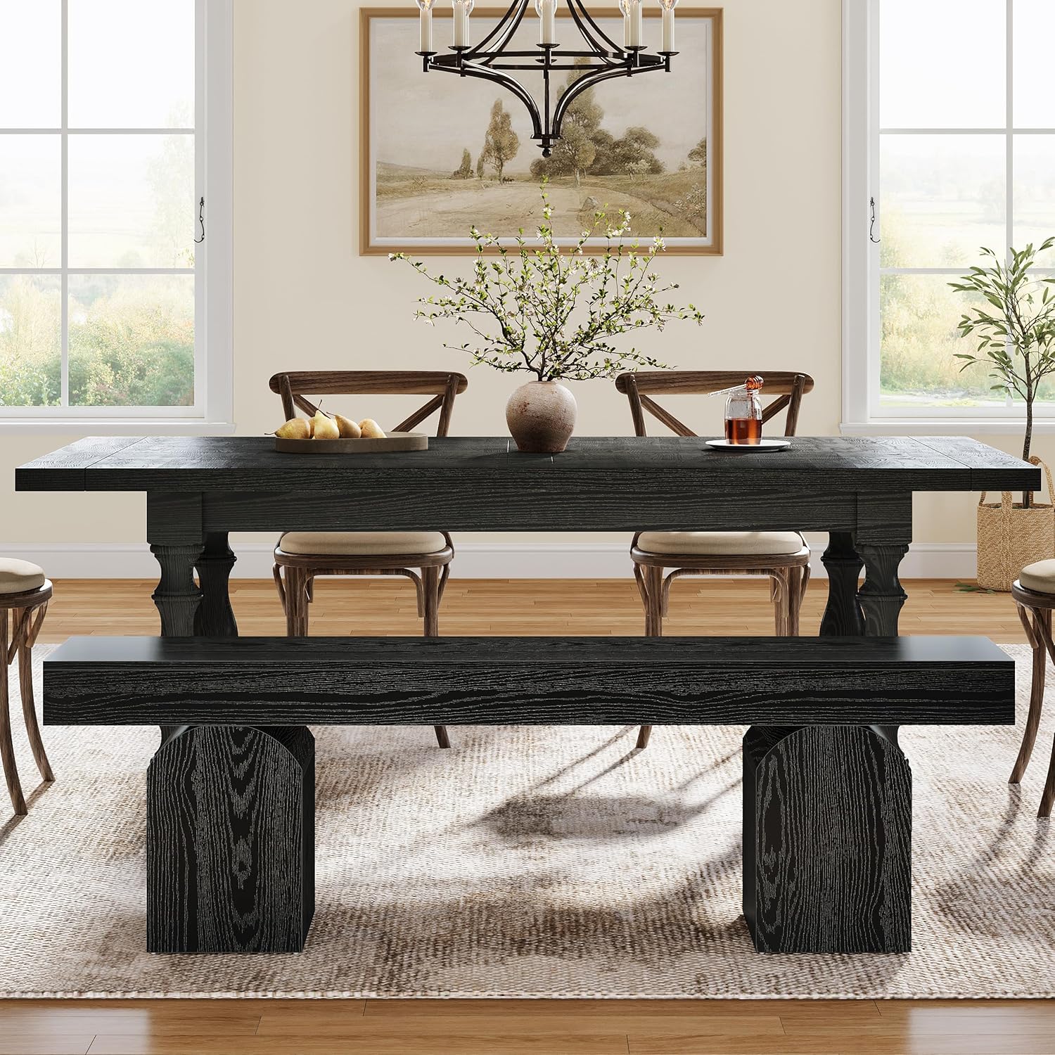 59" Modern Black Dining Bench for 2 to 3 - Canva Home