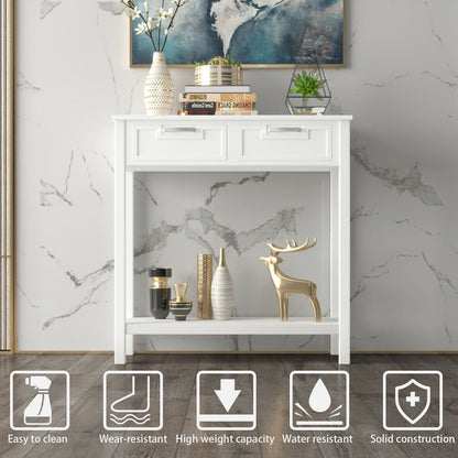 Livia 32" Small Narrow Console Table with 2 Drawers & Shelf, White