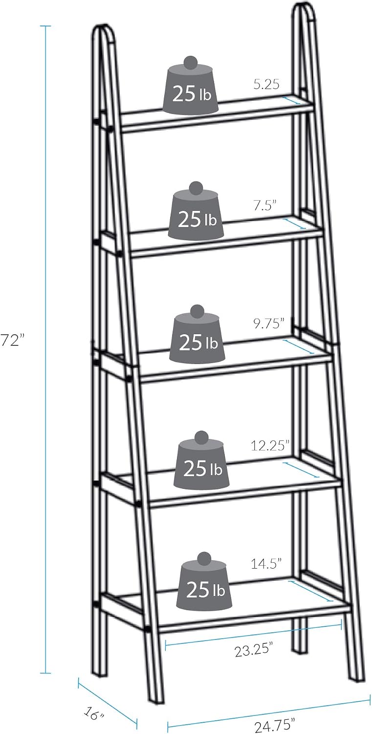 Cassidy Solid Wood 5 Shelf Ladder Bookcase