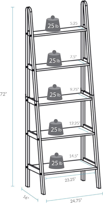 Cassidy Solid Wood 5 Shelf Ladder Bookcase