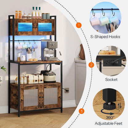 Remy 5-Tier Bakers Rack with Cabinet & Power Outlet