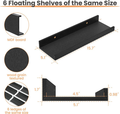 Delphine Floating Shelves Black 6-Pack 15.7in