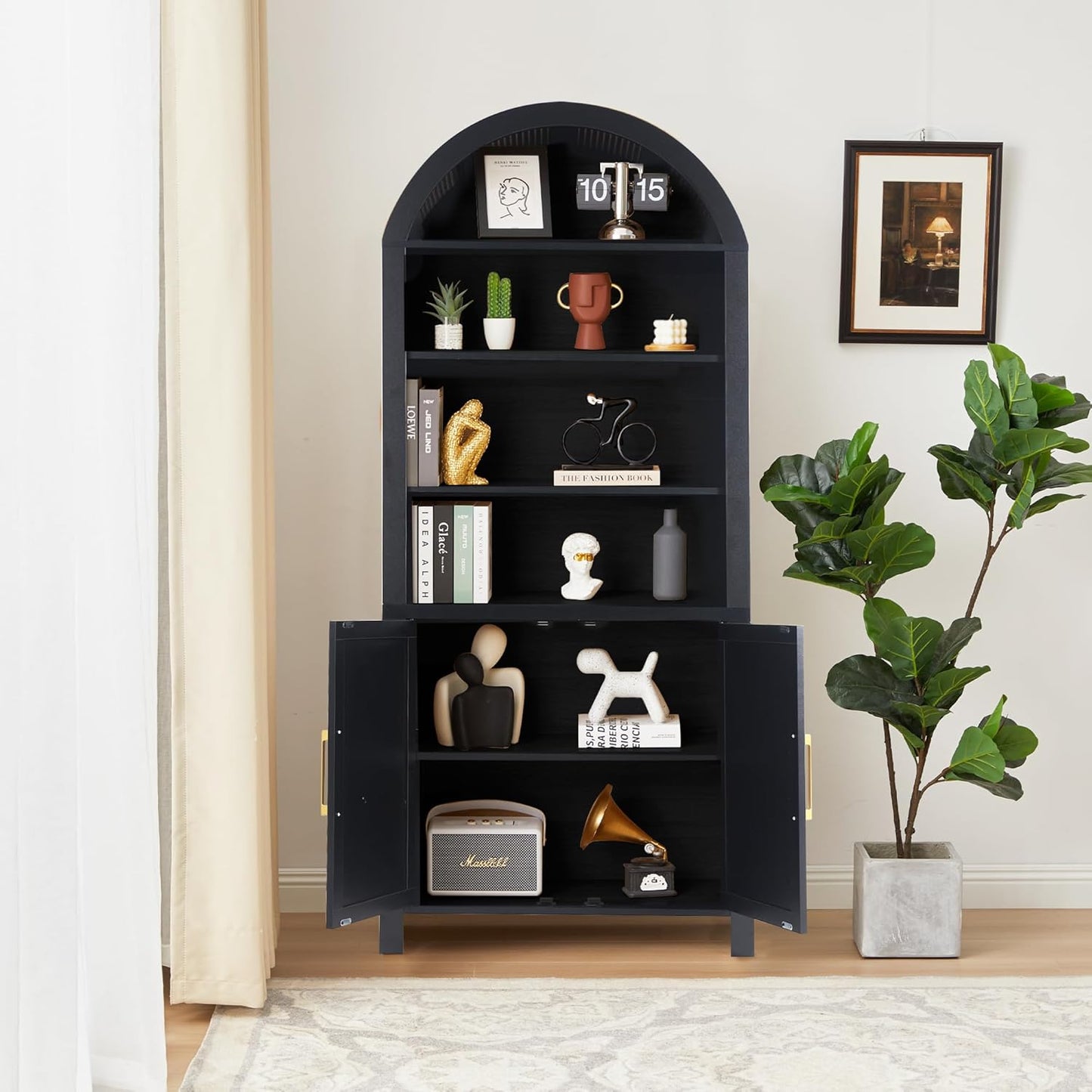 Rattan Tall Arched Storage Display Cabinet