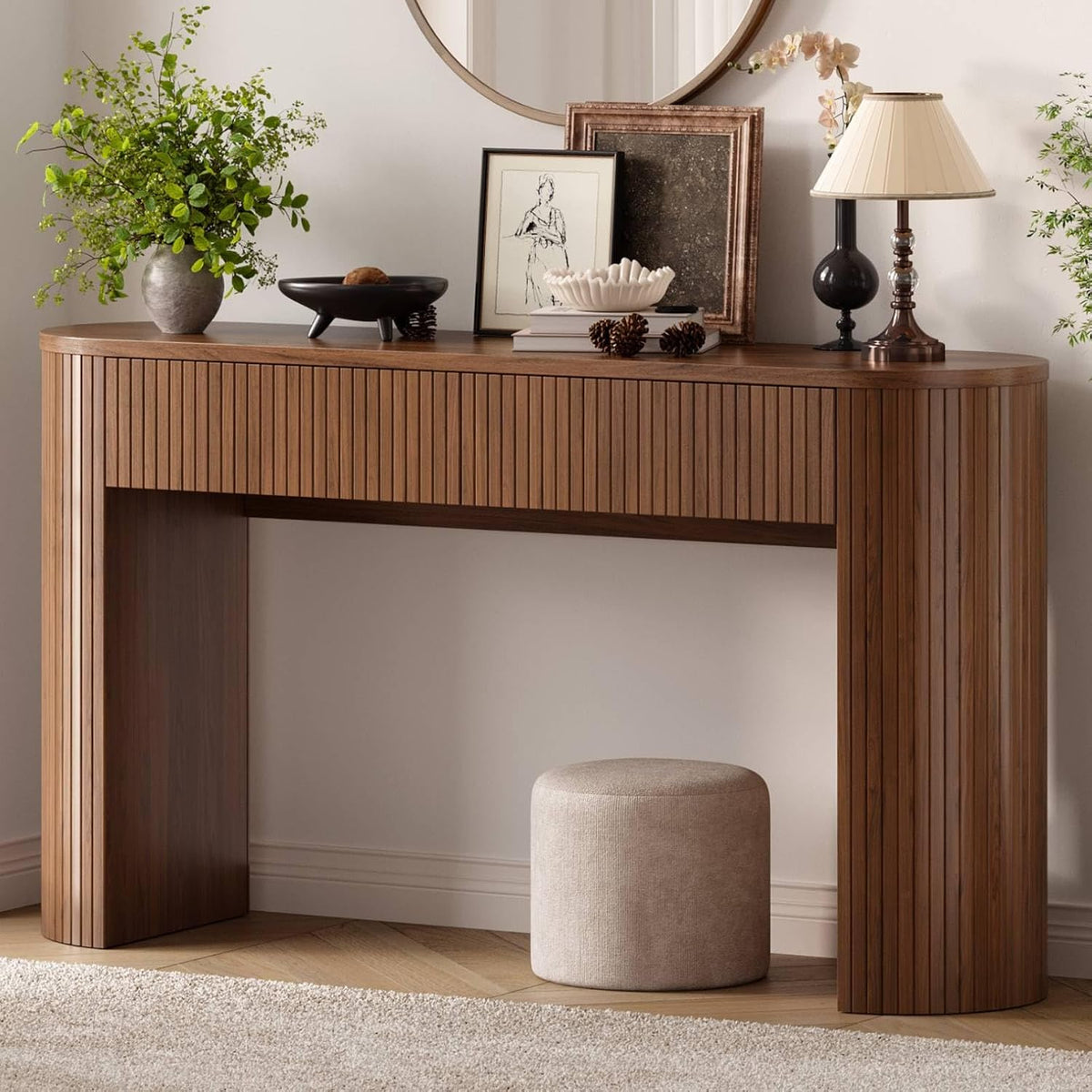 Hazel Fluted Entryway Table with Hidden Drawers