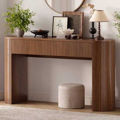 Hazel Fluted Entryway Table with Hidden Drawers