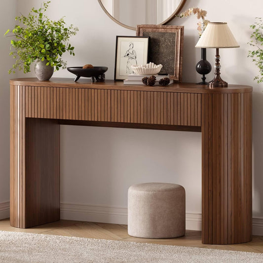 Hazel Fluted Entryway Table with Hidden Drawers - Canva Home
