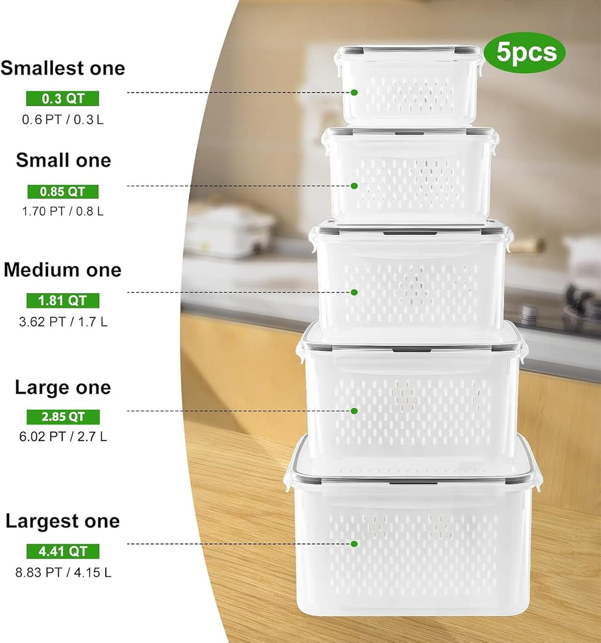 Clio Fruit Storage Containers for Fridge (5-Pack)